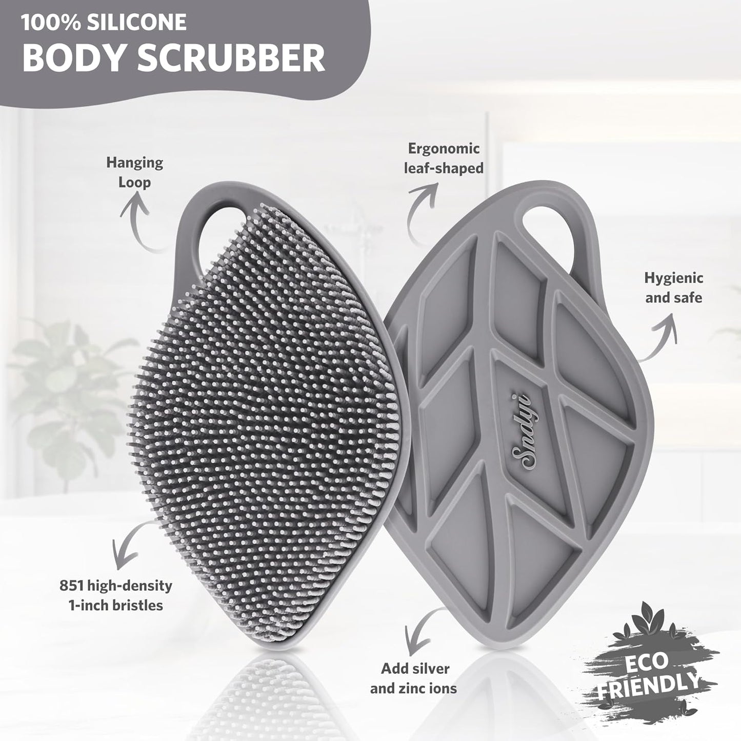 Sndyi Silicone Body Scrubber, Gentle Exfoliating Body Scrubber for Sensitive Skin, Leaf Shaped Shower Scrubber for Body with Lathering Bristles, Silicone Loofah Body Brush for Showering, Oatmeal