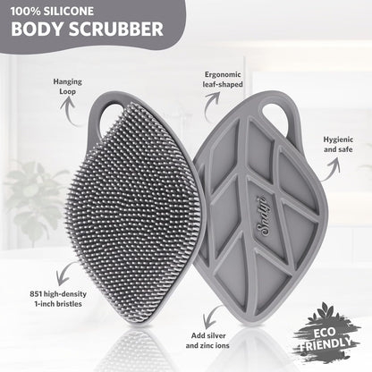 Sndyi Silicone Body Scrubber, Gentle Exfoliating Body Scrubber for Sensitive Skin, Leaf Shaped Shower Scrubber for Body with Lathering Bristles, Silicone Loofah Body Brush for Showering, Oatmeal