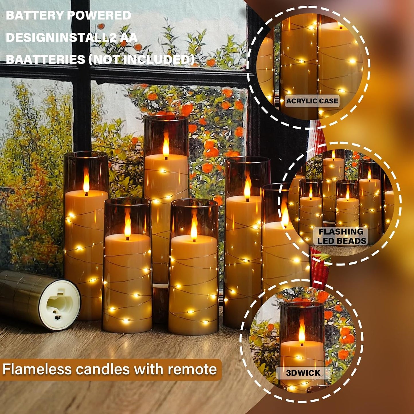 Nimiko Flickering Flameless LED Candles,Battery Operated Candles 24 Pcs with Embedded Star String,Acrylic LED Pillar Candles with Remote,Suitable for Home Decoration to Create an Atmosphere (White)