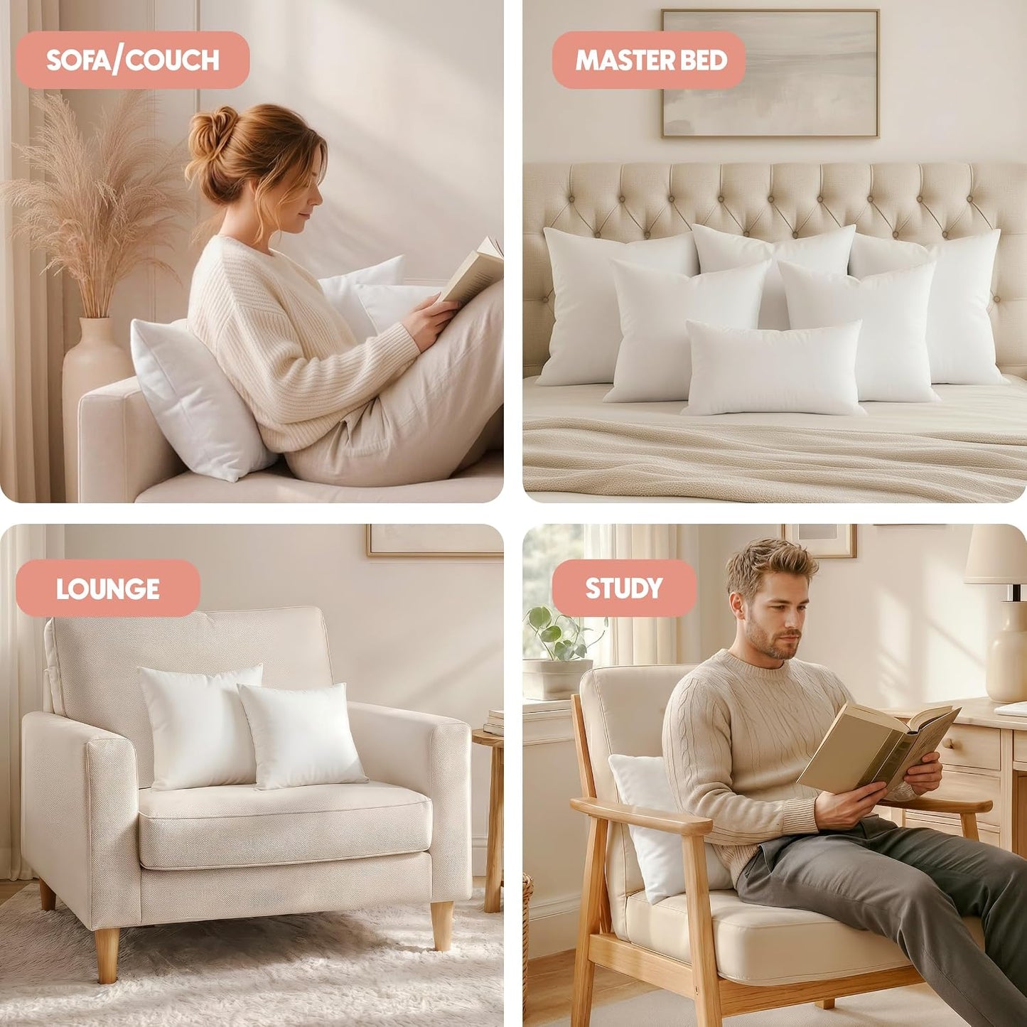 Utopia Bedding 12x20 Pillow Inserts, Set of 2, White – Indoor Decorative Throw Pillows for Bed, Sofa & Couch – Soft, Supportive & Fluffy Cushion Inserts