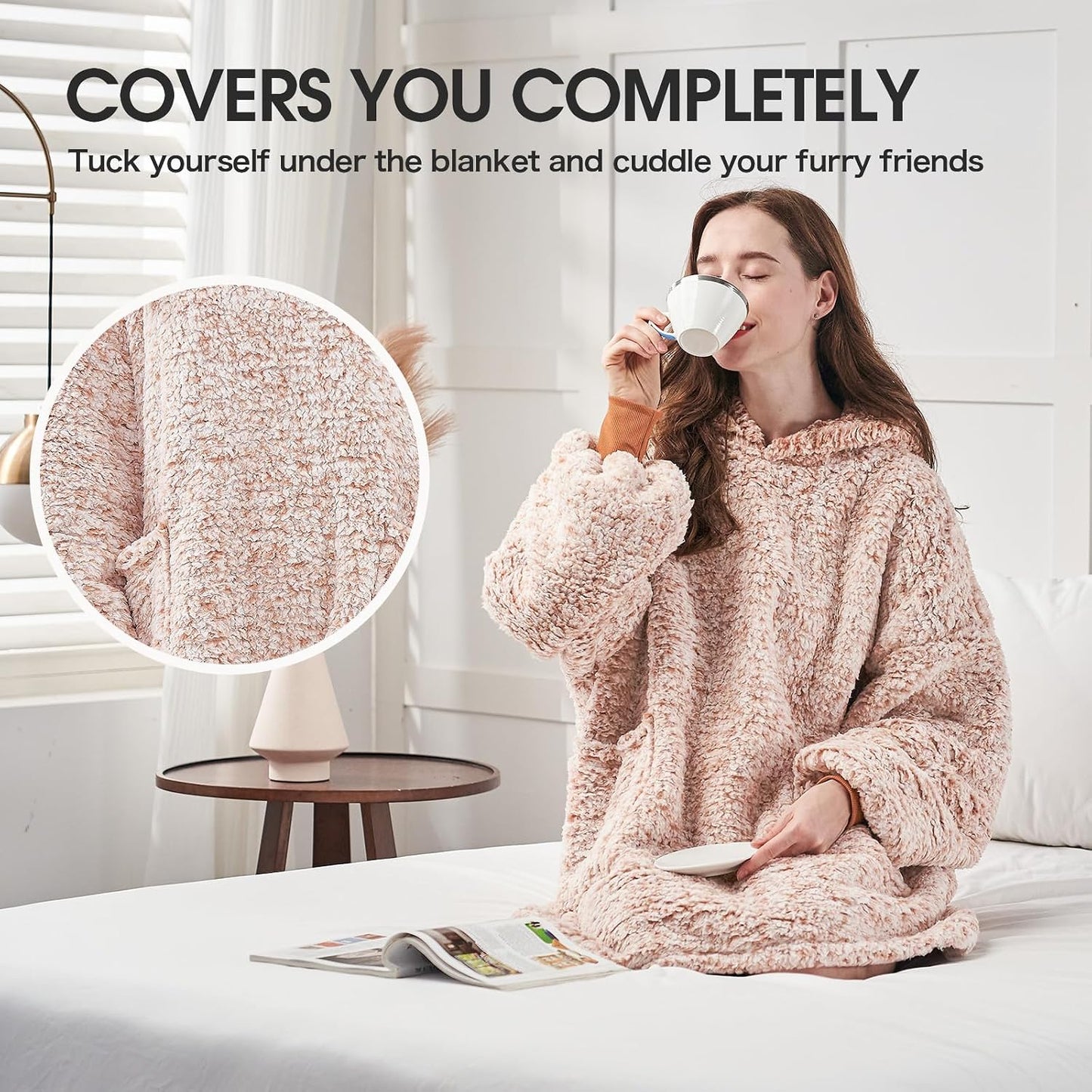 yescool Wearable Blanket Hoodie, Flannel Sherpa Fleece Blanket Sweatshirt for Adults Women Men,One Size Fits All - Colors A