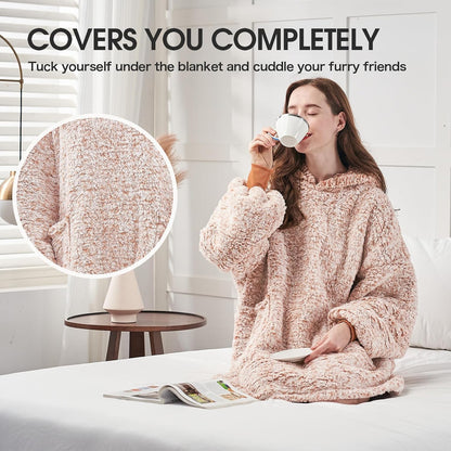 yescool Wearable Blanket Hoodie, Flannel Sherpa Fleece Blanket Sweatshirt for Adults Women Men,One Size Fits All - Colors A