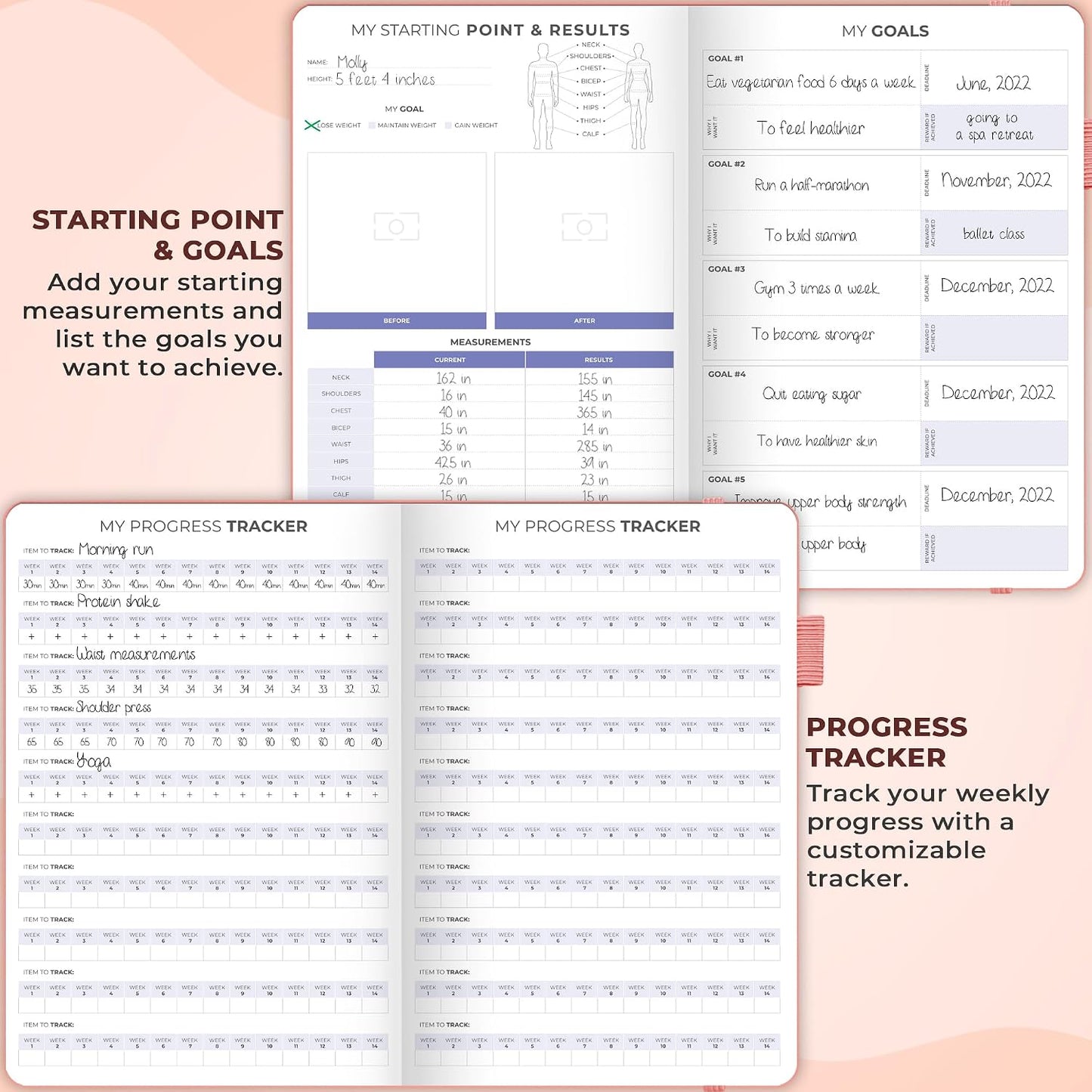 Clever Fox Fitness & Food Journal – Nutrition & Workout Planner for Women & Men – Diet & Gym Exercise Log Book with Calendars, Diet & Training Trackers - Undated, A5 Size, Hardcover (Forest Green)