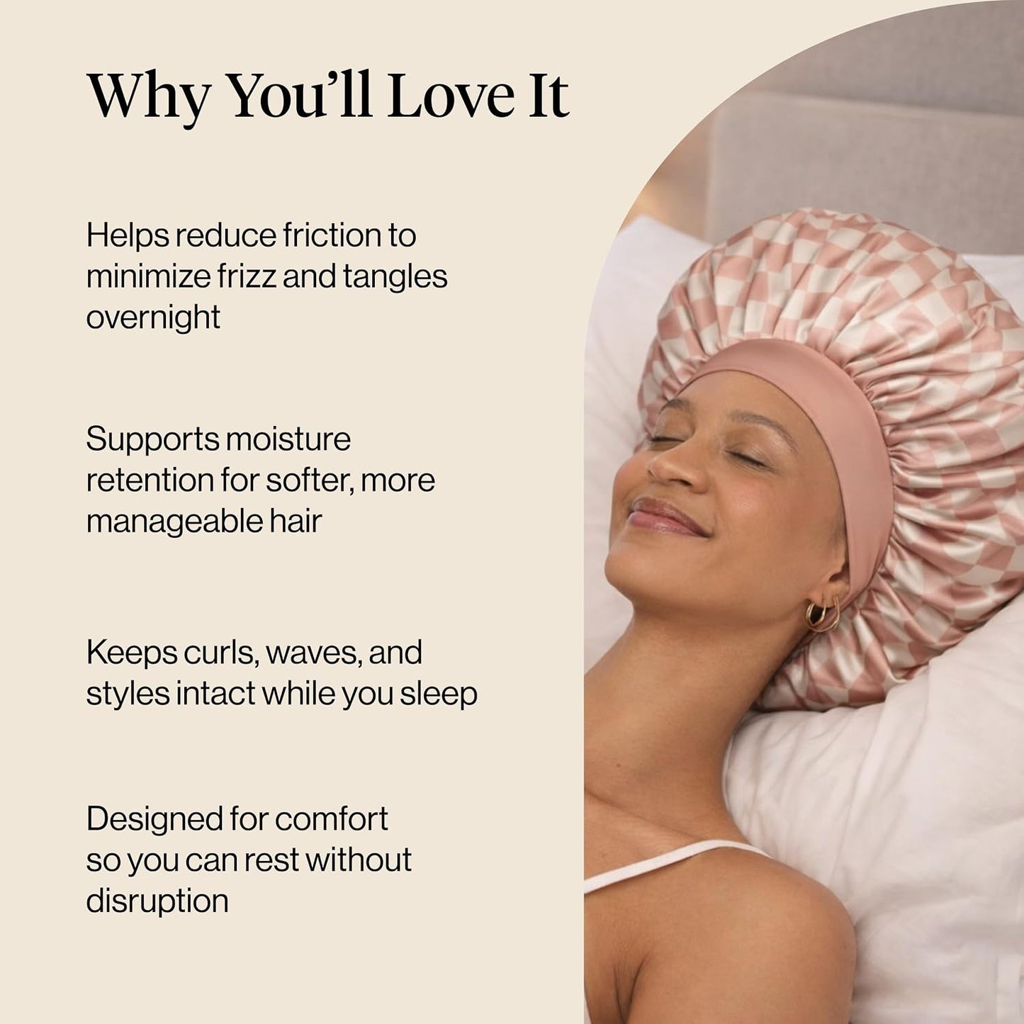 Kitsch XL Satin Bonnet for Sleeping - Softer Than Silk Bonnet For Sleeping Women - Secure Fit, Adjustable, Night Cap For Curly & Textured Hair - Prevents Breakage, Tangles & Thinning - Blush