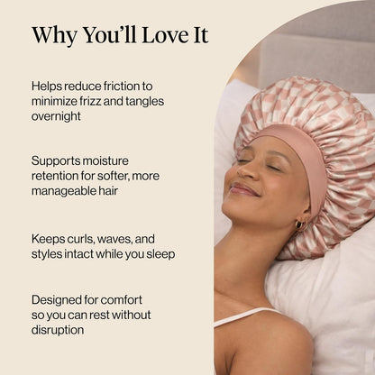 Kitsch XL Satin Bonnet for Sleeping - Softer Than Silk Bonnet For Sleeping Women - Secure Fit, Adjustable, Night Cap For Curly & Textured Hair - Prevents Breakage, Tangles & Thinning - Blush