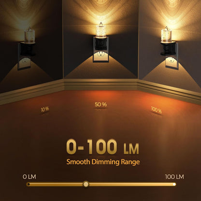 Briignite Flameless Candle Night Light, 2 Pack, Night Lights Plug into Wall, Candle Nightlight with Light Sensor, 0-100LM Dimmable LED Night Light Plug in, 1800K Amber Nightlight for Hallway Bathroom