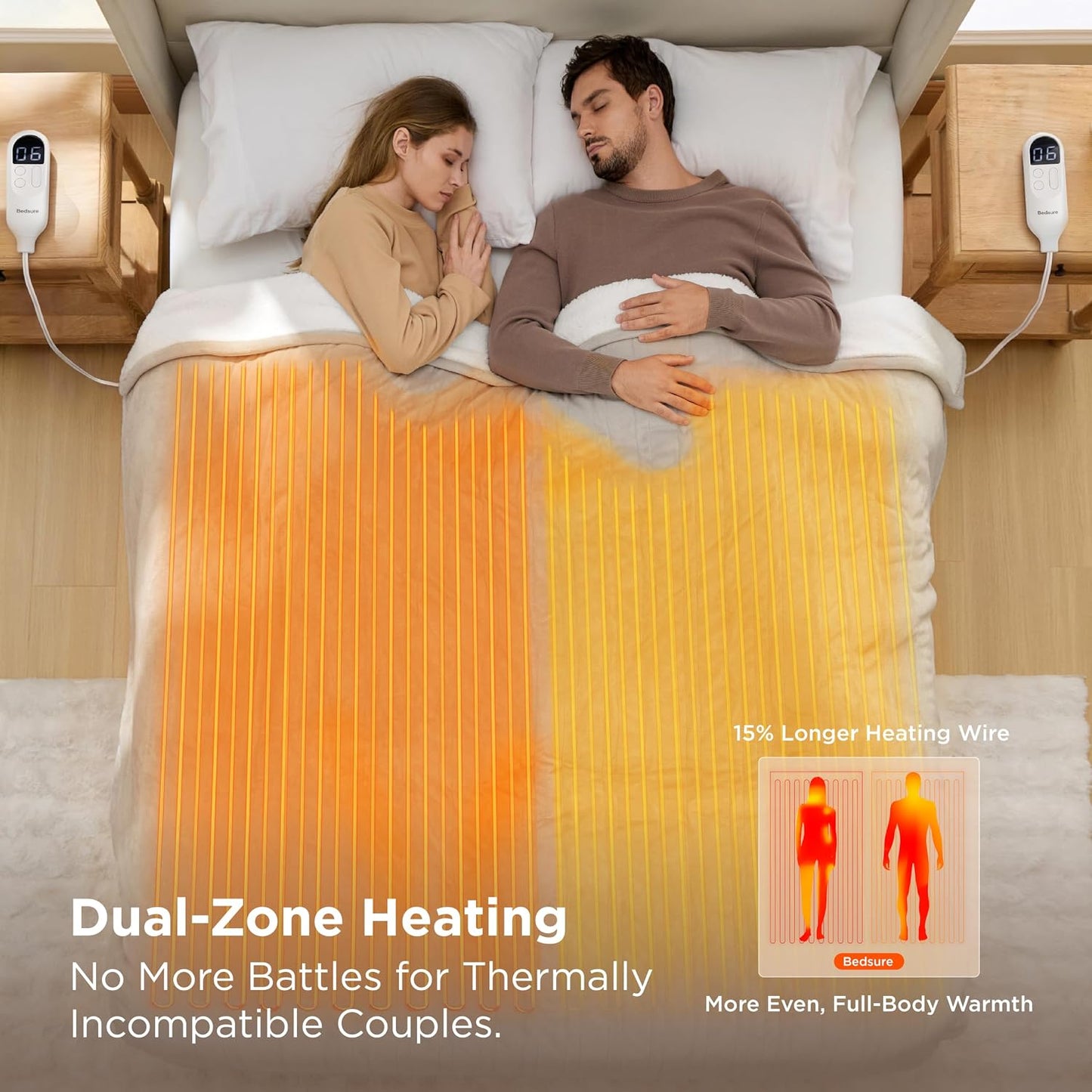 Bedsure Heated Blanket Throw Blanket with Preheat Function - Fast Heating Electric Blanket, Soft Flannel Throw with 6 Time Settings(Up to 10H), 6 Heating Settings, Gifts for Grandma (50"x60", Cream)