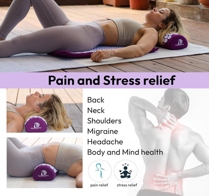 Acupressure Mat & Pillow Set – Extra-Long 29” Acupressure Therapy for Back & Neck Pain Relief, Sciatica, Stress Relief & Sleep Support Includes Carry Bag & Hot/Cold Pack (Purple)