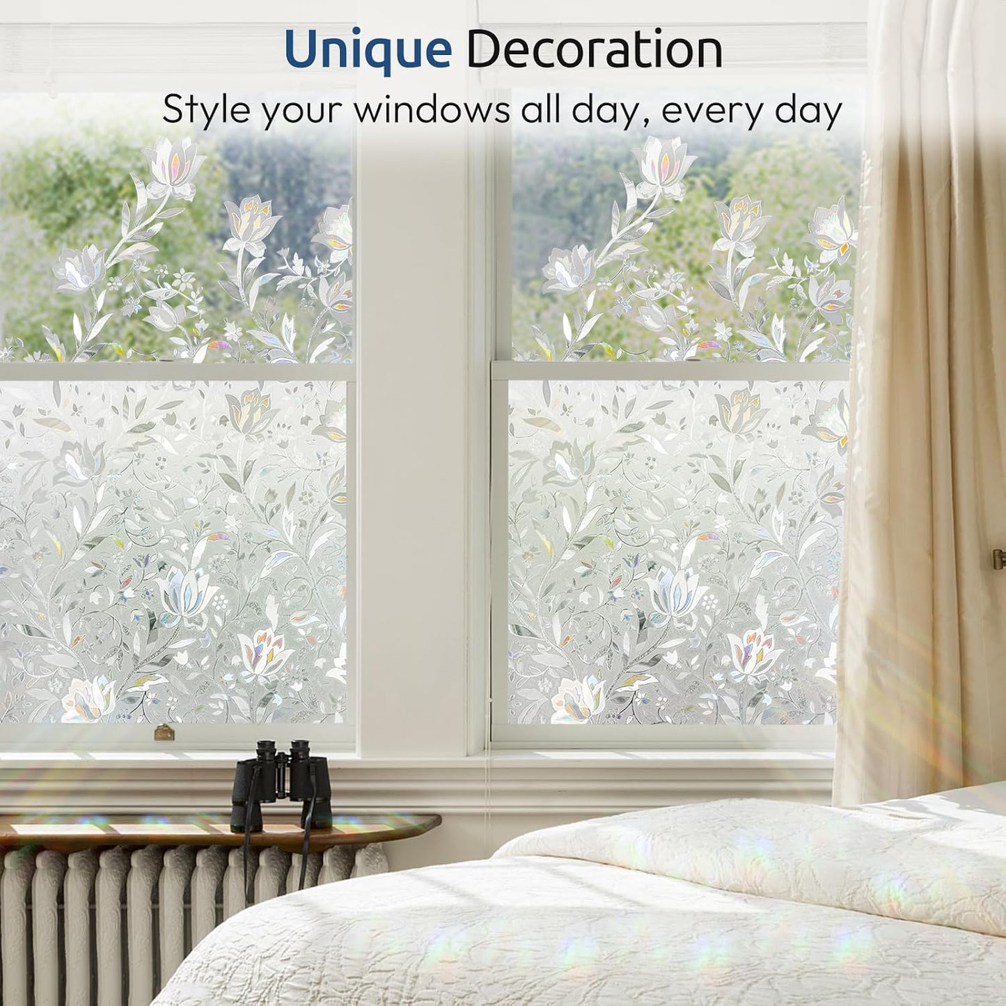 rabbitgoo Window Privacy Film One Way Window Tint for Home, Removable Reflective Heat Sun Blocking Anti UV Glass Door Covering, Mirror Tinting Film House Office, 17.5 Inch X 6.5 Feet, Black Silver