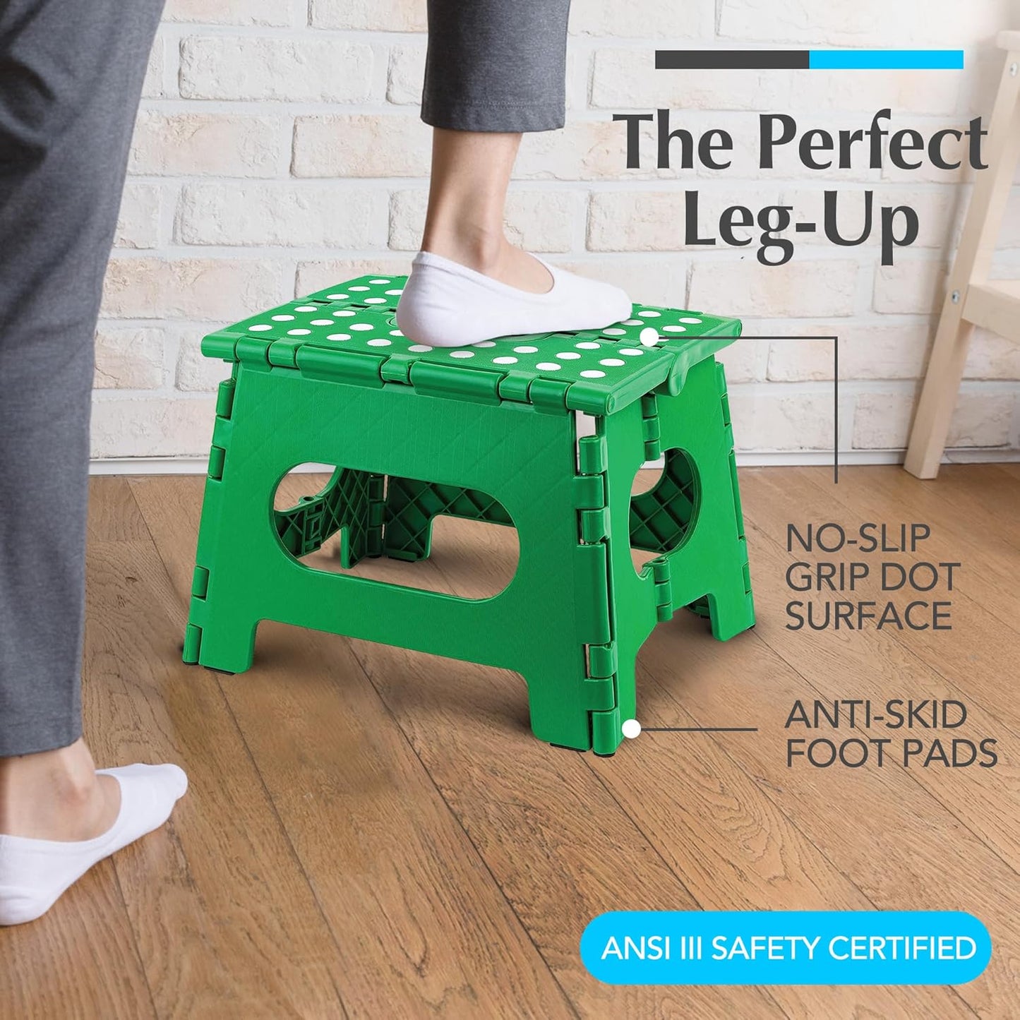 Handy Laundry Folding Step Stool - Sturdy Enough Collapsible Stool to Support Adults - Opens Easy with One Flip - Great for Kitchen, Bathroom or Bedroom (Black - 9 Inch)