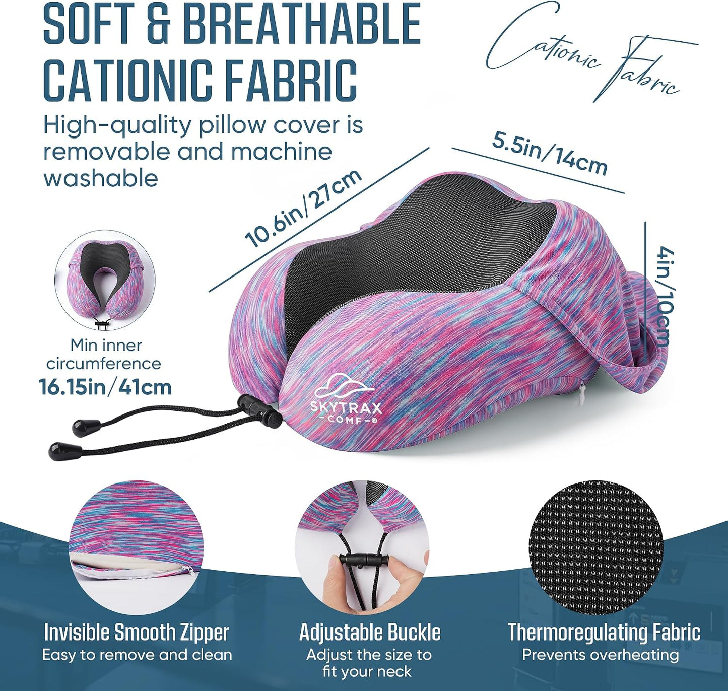 SkytraxComf® Travel Neck Pillow with Hood for Privacy on Long Flights | Memory Foam | Airplane Sleep | Safety-Tested Materials | Extra Large Hood | Chin Support | Earplugs | Washable Cover