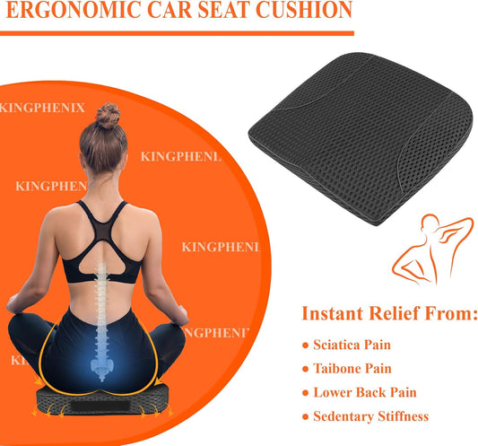 kingphenix Premium Car Seat Cushion, Memory Foam Driver Seat Cushion to Improve Driving View- Coccyx & Lower Back Pain Relief - Seat Cushion for Car, Truck, Office Chair (Leather Black)