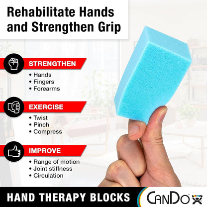CanDo Hand Therapy Blocks - Extra-Soft Through Firm), Pack of 12 - Grip Strengthening Foam Hand Exercise Tools for Physical Therapy, Arthritis, Carpal Tunnel, Stress Relief, Anxiety