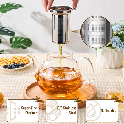 PARACITY Glass Teapot Stovetop 40 OZ/1200ml, Borosilicate Clear Tea Kettle with Removable 18/8 Stainless Steel Infuser, Teapot Blooming and Loose Leaf Tea Maker Tea Brewer for Camping, Travel
