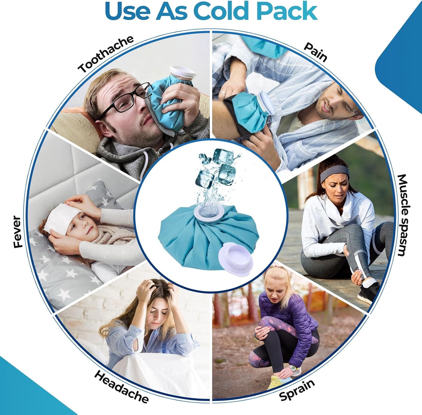 Ice Bags for Injuries Reusable: Ohuhu 3 Packs Ice Cold Packs with Wrap Ice Bag Hot Water Hot & Cold Therapy Pain Relief for Knee Leg Injury No-Leak Waterproof Ice Bags 3 Sizes 6"/9"/11", Blue