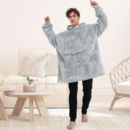 Mewkou Wearable Blanket Hoodie for Adult,Oversized Sherpa Fleece Blanket Hoodie for Women Men,Grey