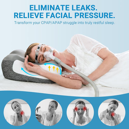 Elviros Cervical Neck Pillow for Neck Pain Relief, CPAP Pillow for Side, Back & Stomach Sleepers, Ergonomic Orthopedic Pillow for CPAP Users to Reduce Air Leaks and Mask Pressure, Dark Grey