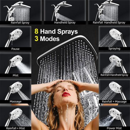 Rain Shower Head with filtered Handheld High Pressure rainfall Shower Heads with Handheld Spray Combo Adjustable one-piece stand daul shower head Built-in Magnetic Docking and Power Jets
