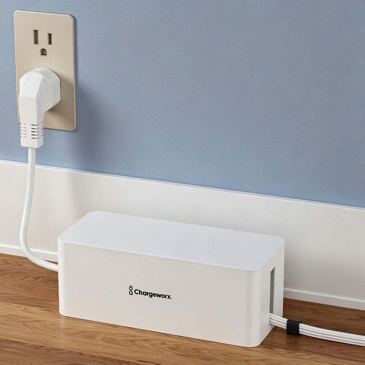 Cable Management Box, Extension Cord Hider, Power Strip Box, White, 2 Pack
