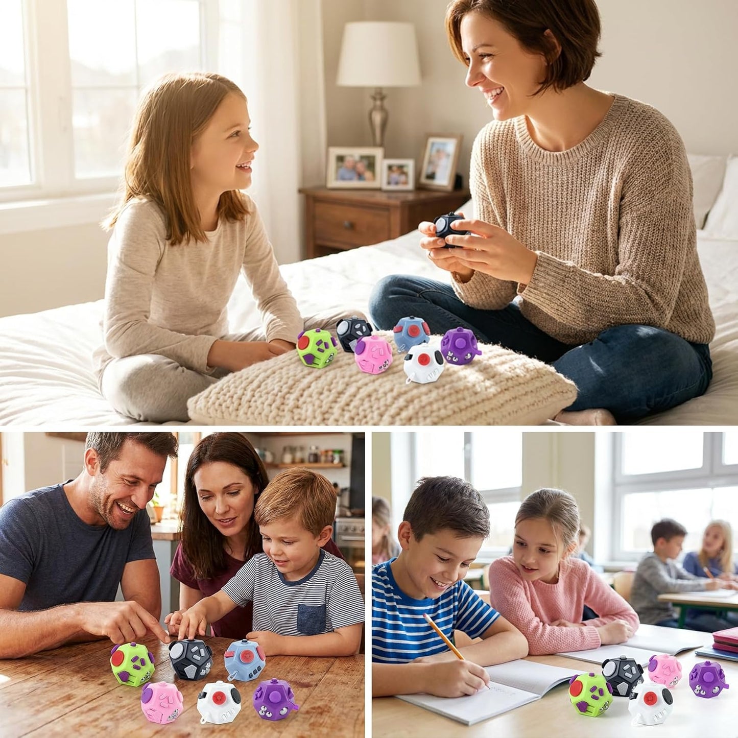 Small Fidget Toys Cube, Small Fidget Toy - 12 Sides Decompression Cube Anti Anxiety and Relief Stress Improve Focus Creative Unique Fidget Toy for Kids and Adults, with Carry Case(Black E1)