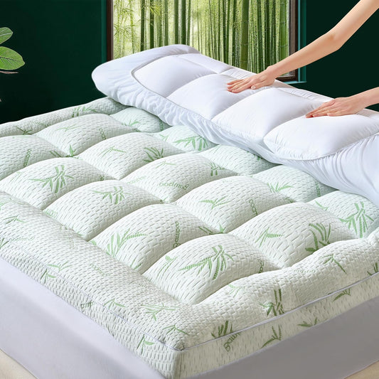 Oeko-TEX Certified King Mattress Topper, 3 Inch Plush Pillow Top Matress Pad for Back Pain Relief, Cooling Mattress Topper with 6"-18" Deep Pocket, Rayon Derived from Bamboo (78"x80")