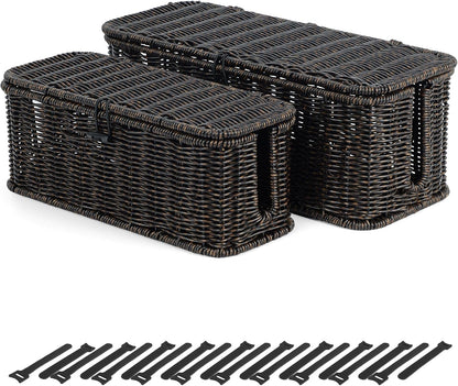 Cable Management Box, Cord Organizer with Lid & Cable Ties - Brown, L