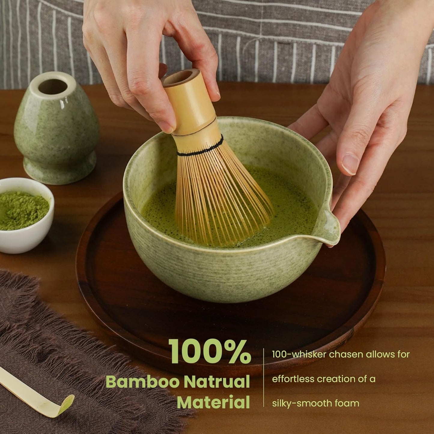 7Pcs Matcha Whisk Set, Matcha Set Whisk and Bowl,Bamboo Scoop, Scoop Rest, Sifter and Tea Towel, Matcha Kit W/Carved Cherry Blossm Pattern for Matcha Lovers (Sakura Pink)