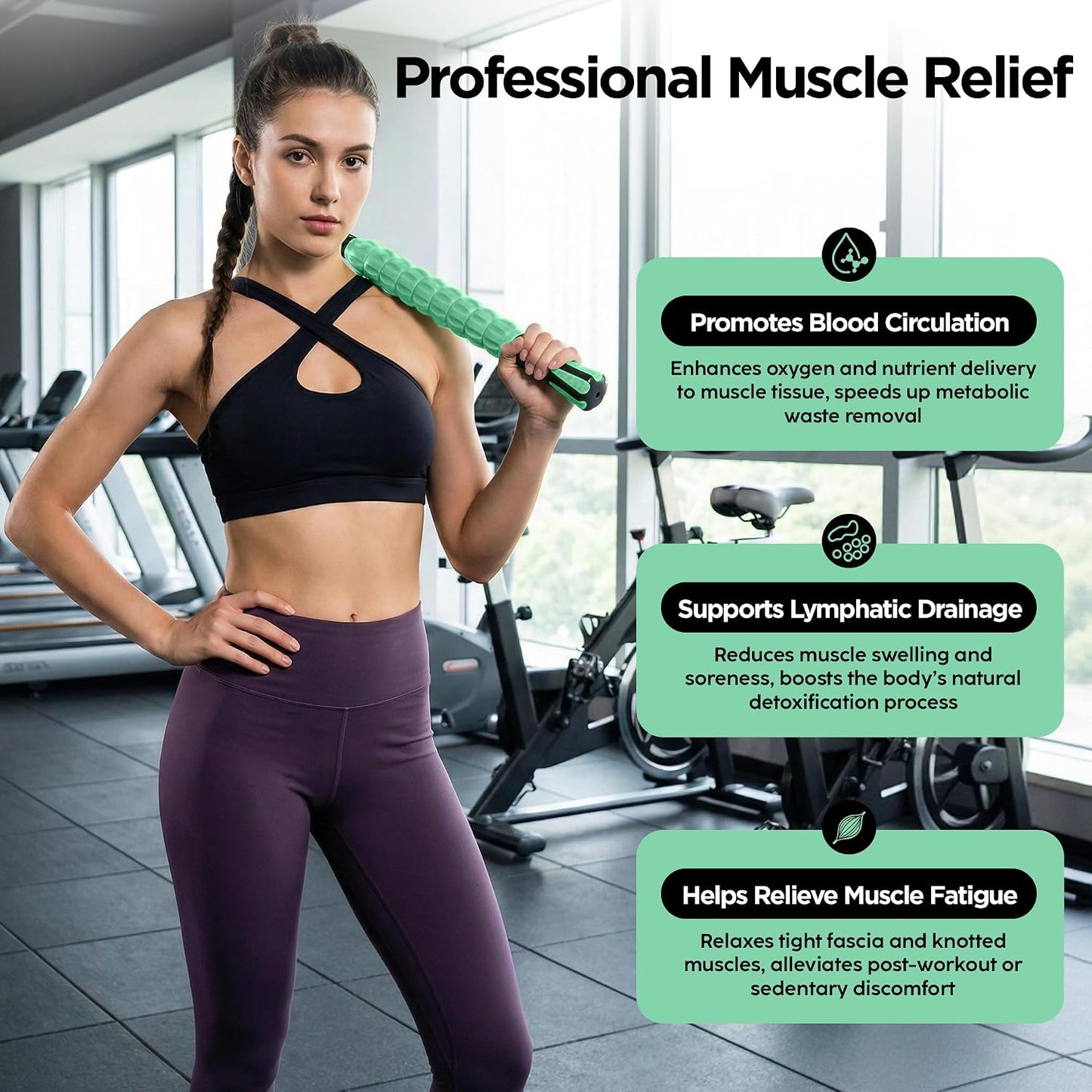 Muscle Roller Massage Roller Stick- Deep Tissue Fascia Blaster for Myofascial Pain Relief, Lymphatic Drainage & Body Sculpting, Handheld Physical Therapy & Recovery Tool (Pink black-18 inch)