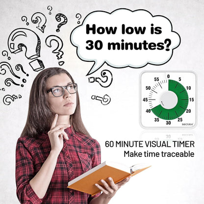 Secura 7.5 Inch Visual Timer, 60 Minute Visual Oversize Countdown Timer for Kids and Adults, Durable Mechanical Time Management Tool (Dark Green)
