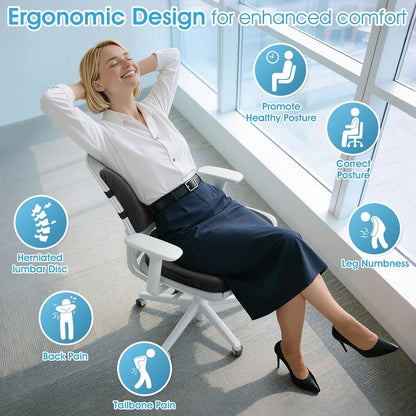 CushZone Ergonomic Seat Cushion & Lumbar Support Pillow - Memory Foam for Sciatica Pain Relief & Posture Correction, Non-Slip Chair Cushions for Office Chair/Car/Wheelchair/Travel (Black)