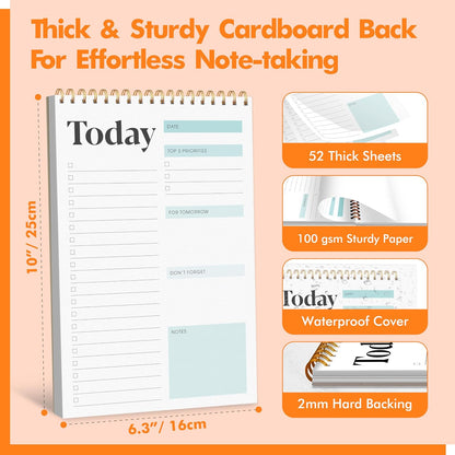 2 To Do List Notepads, Daily Planner Notebook with Tear-off Design, Undated Writing Organizer for Daily Tasks and Goal, Coiled Task Track Checklist Productivity Pad for Office, Classroom, Home, School