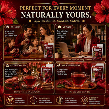 WOTIHA Premium 80 Hibiscus Flower Tea Bags (Flor de Jamaica) - 100% Natural, Tart & Refreshing, Hot or Ice Tea - Rich in Antioxidants, Sugar-Free Caffeine-Free Non-GMO Vegan Gluten-Free.