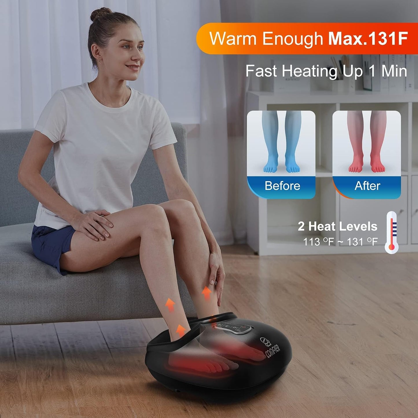 COMFIER [2026 Gift for Men,Women,Shiatsu Foot Massager with Fast Heat,Kneading Rolling Compression,Extra Vibration, FSA Eligible HSA Store, Plantar Fasciitis,Neuropathy Pain, Bigger Size 13IN