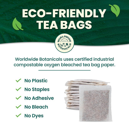 Worldwide Botanicals Organic Lemon Balm Tea, 25 Tea Bags - 50% more herbs with 2.25g per teabag - 100% Pure Lemon Balm Leaves, Kosher