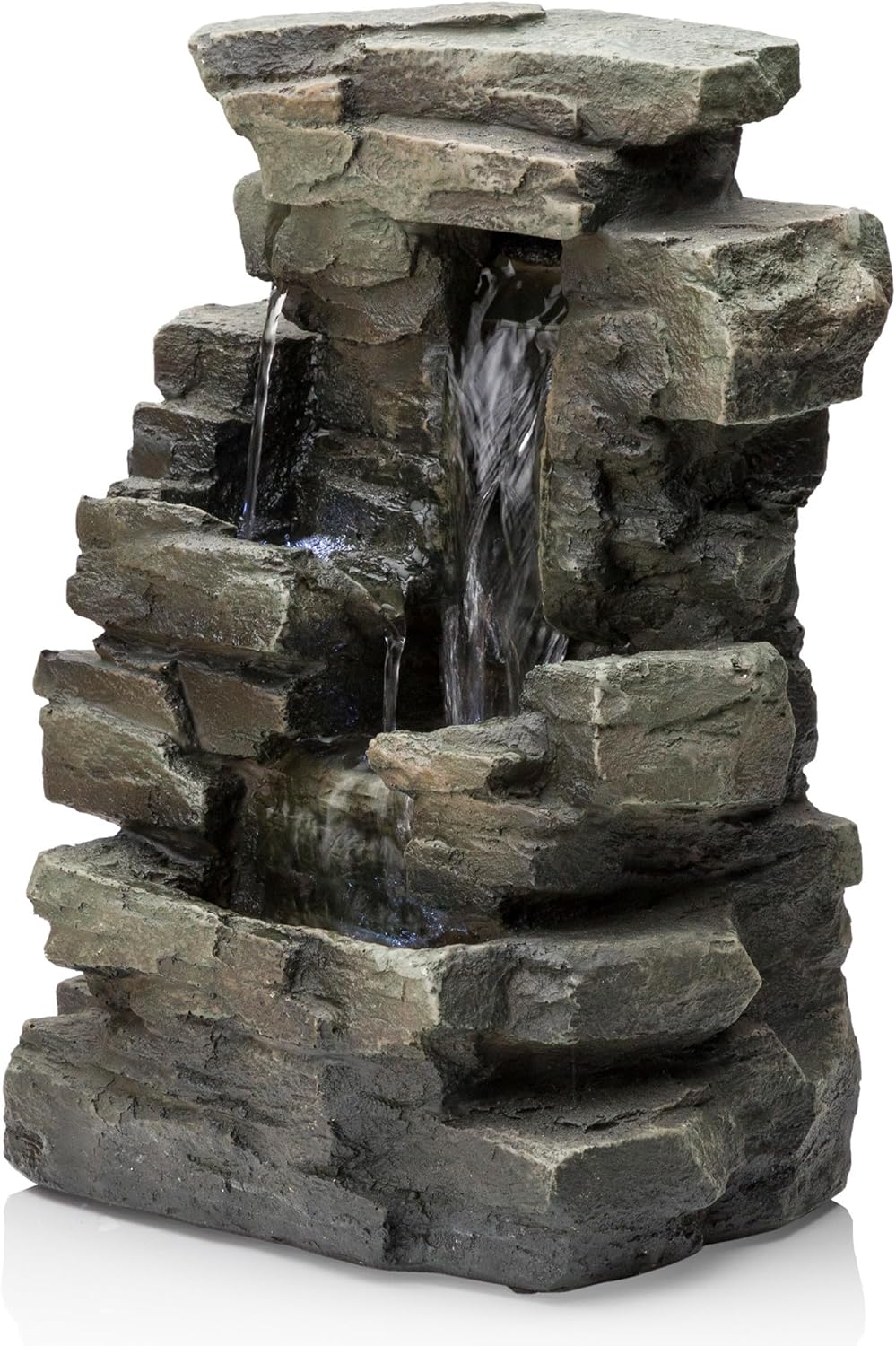 Alpine Corporation 13" Tall Indoor Tabletop Water Fountain, 4 Tier Cascading Water Feature with LED Lights for Home, Office, Living Room, or Zen Decor, Gray
