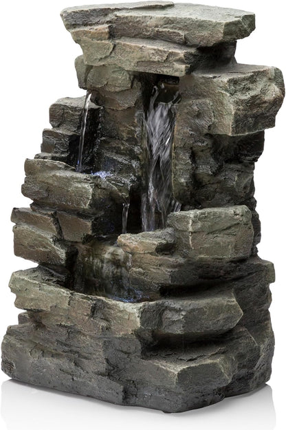 Alpine Corporation 13" Tall Indoor Tabletop Water Fountain, 4 Tier Cascading Water Feature with LED Lights for Home, Office, Living Room, or Zen Decor, Gray