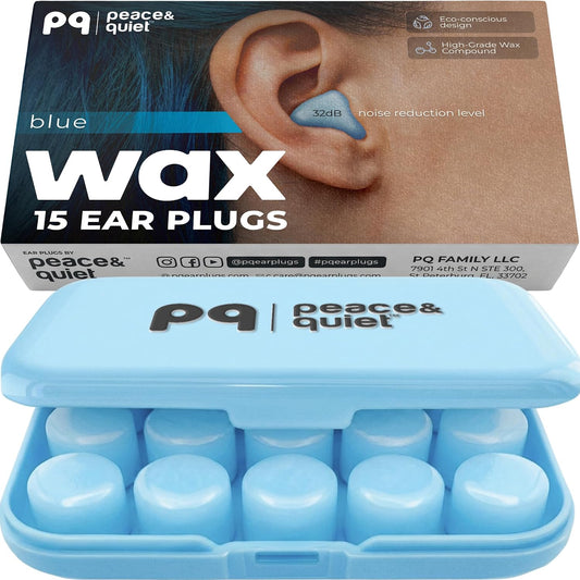 Peace&Quiet | PQ Wax Ear Plugs for Sleeping, Swimming - Soft Noise Cancelling Silicone Gel Wax Earplugs for Sleep and Swimmers, Sound Blocking Level of 32 Db, Color: Blue