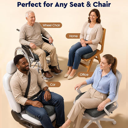 TushGuard Seat Cushion - Memory Foam Sitting Pillow for Office Chair, Car Seat, Airplane, Bleacher - Sciatica & Hip & Coccyx Pain Relief Desk Chair Cushion for Long Sitting Office Workers, Car Drivers