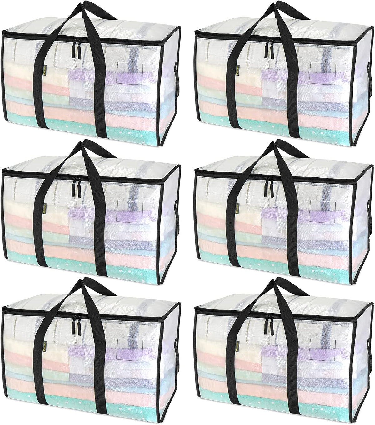 BALEINE Oversized Moving Bags with Reinforced Handles, Heavy-Duty Storage Tote for Clothes, Moving Supplies (Clear)