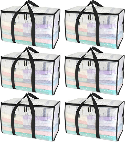 BALEINE Oversized Moving Bags with Reinforced Handles, Heavy-Duty Storage Tote for Clothes, Moving Supplies (Clear)