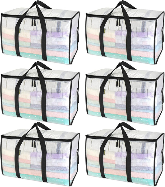 BALEINE Oversized Moving Bags with Reinforced Handles, Heavy-Duty Storage Tote for Clothes, Moving Supplies (Clear)