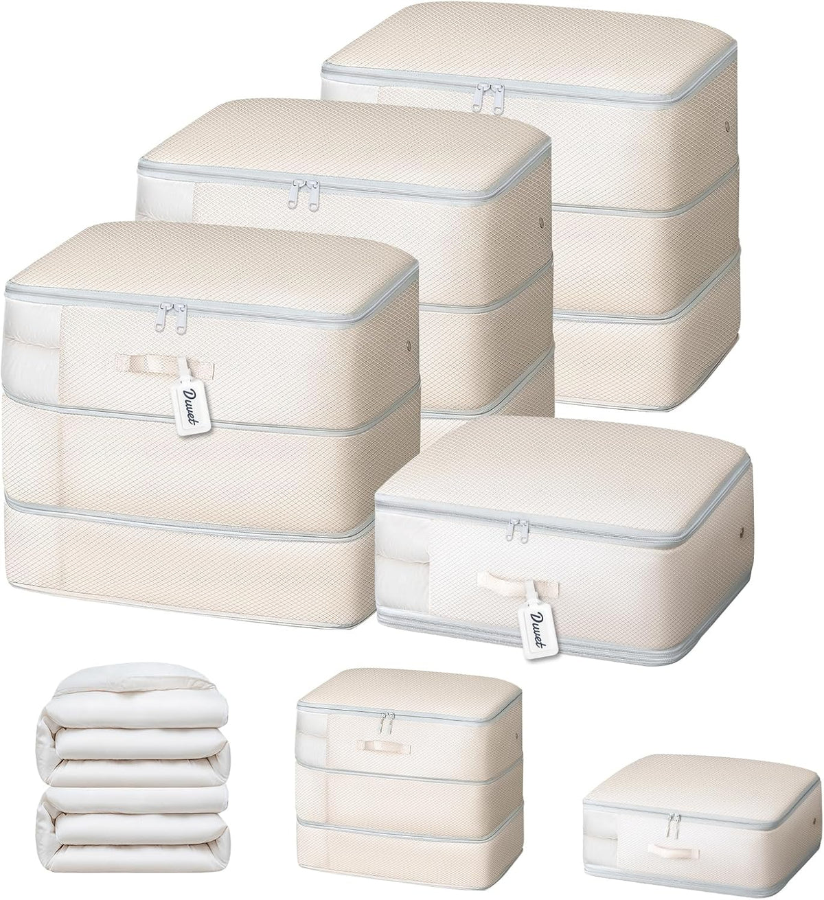 DIMJ Comforter Storage Bag - Blanket Storage Organizer Compression Bags, Large Capacity Ultra Space Saving Self Compression Organize for Bedding, Pillow, Duvet, Sheet Storage with Zipper Window