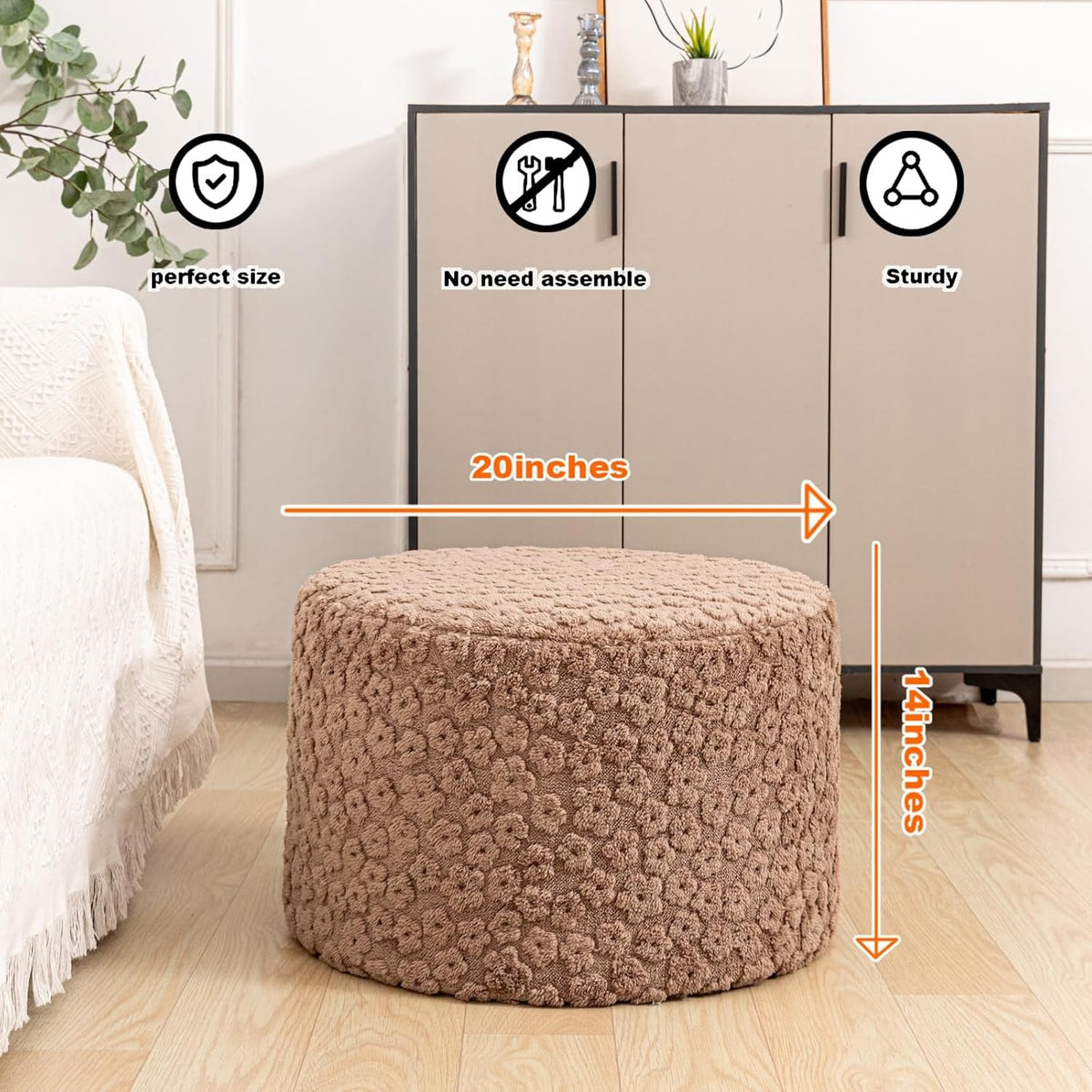 Round Pouf Ottoman Foot Stool 20x14In Ottoman Footrest for Couch Sofa Green
