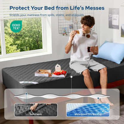 2 Pack Waterproof Mattress Protector, Queen Size Mattress Pad Noiseless with Deep Pocket Fitted for 6"-18", Soft Breathable Dirt-Proof Bed Mattress Cover Washable for Home, Bedroom, Hotel (Gray)