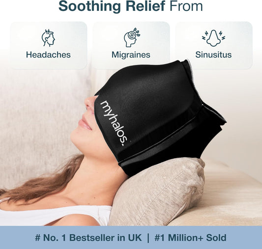Myhalos® Migraine Relief Cap, Ice Hat for Migraines, Headache Relief Cap, 30% More Gel, Hot & Cold Therapy Head Ice Pack, Cooling Headache Hat, Tension Wrap, Hangover Cap, Ice Face Mask, FSA|HSA