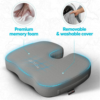 FORTEM Seat Cushion, Office Chair Cushion, Memory Foam Car Seat Cushions, Sciatica Coccyx Tailbone Pain Relief, Chair Cushions for Back Support, Sitting Pad for Gaming, Washable Cover, Non Slip