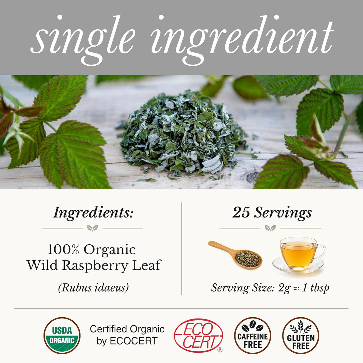 Wild Bliss Organic Red Raspberry Leaf Tea for Pregnancy and Menstrual Support - Loose Leaf Herbal Tea - 1.76 Oz - 25 Servings