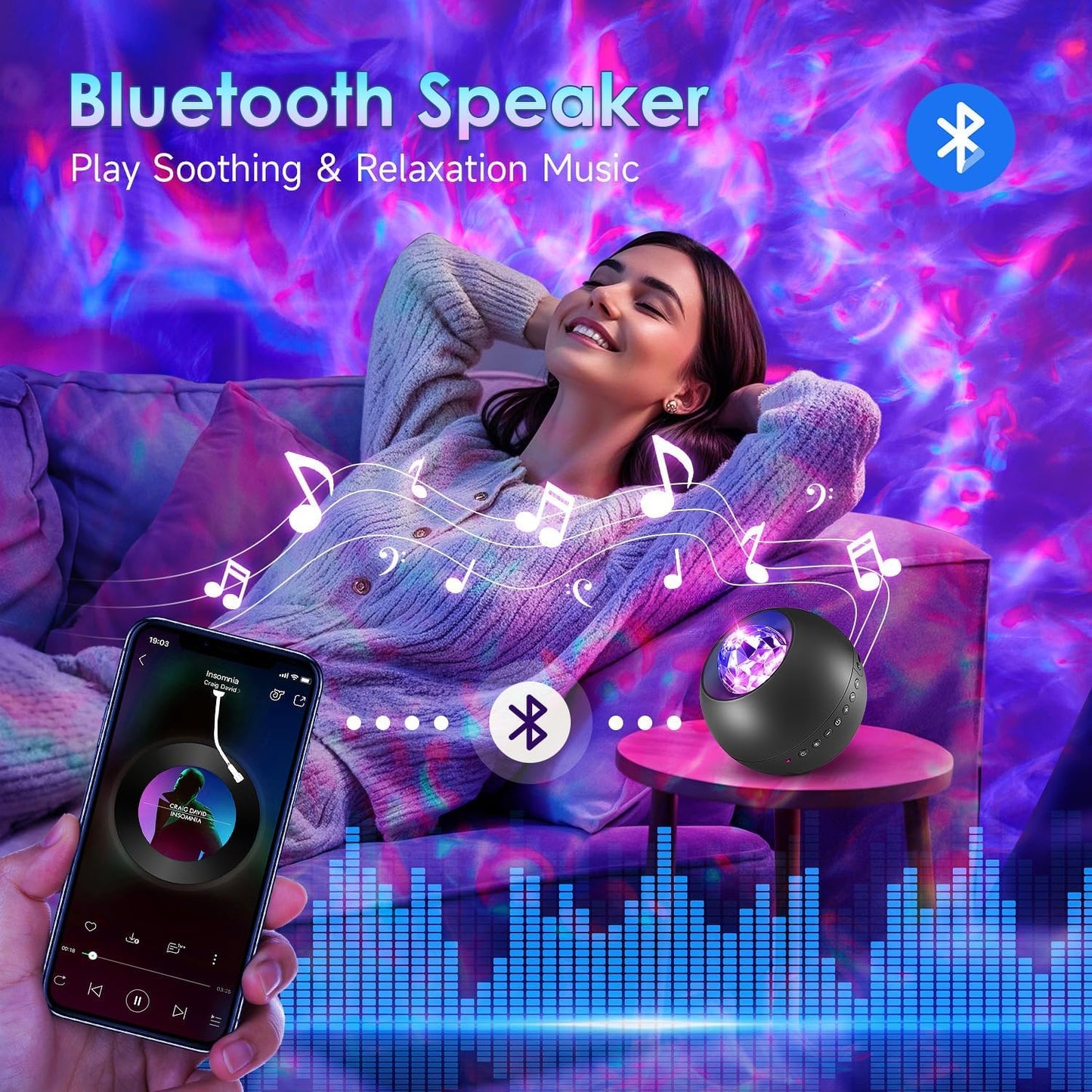 One Fire Galaxy Projector for Bedroom Birthday Gifts for Teen Boy Gifts, LED Galaxy Light Projector, 15White Noise HiFi Bluetooth Speaker,Remote&Timer Ceiling Projector Lights Trendy Stuff