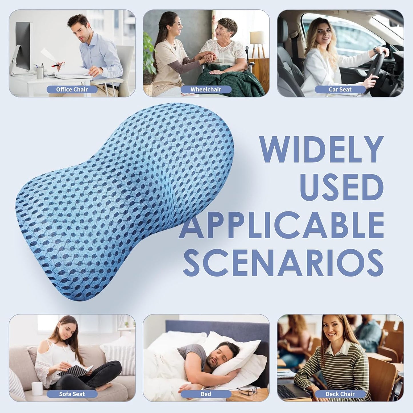 kasney Lumbar Support Pillow, Back Pillow for Low Back Pain Relief, Ergonomic Streamline Car Seat, Office Chair, Recliner and Bed (Gray)