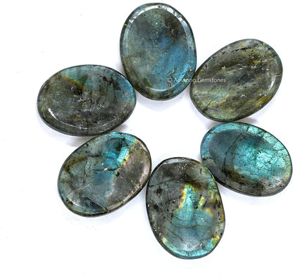 Amazing Gemstone Labradorite Thumb Worry Stone, Anxiety Stone, Healing Crystals - Piedra Crystal Fidget for Gift, Meditation, Calming, Relaxation, Stress Relief - Colors A